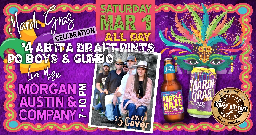 Mardi Gras Celebration + Morgan, Austin & Company Live at CBB!