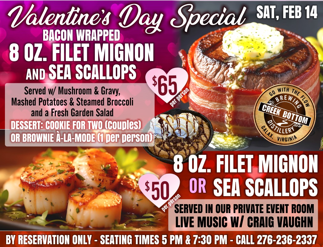 Valentine’s Day at CBB – Surf & Turf + Live Music!