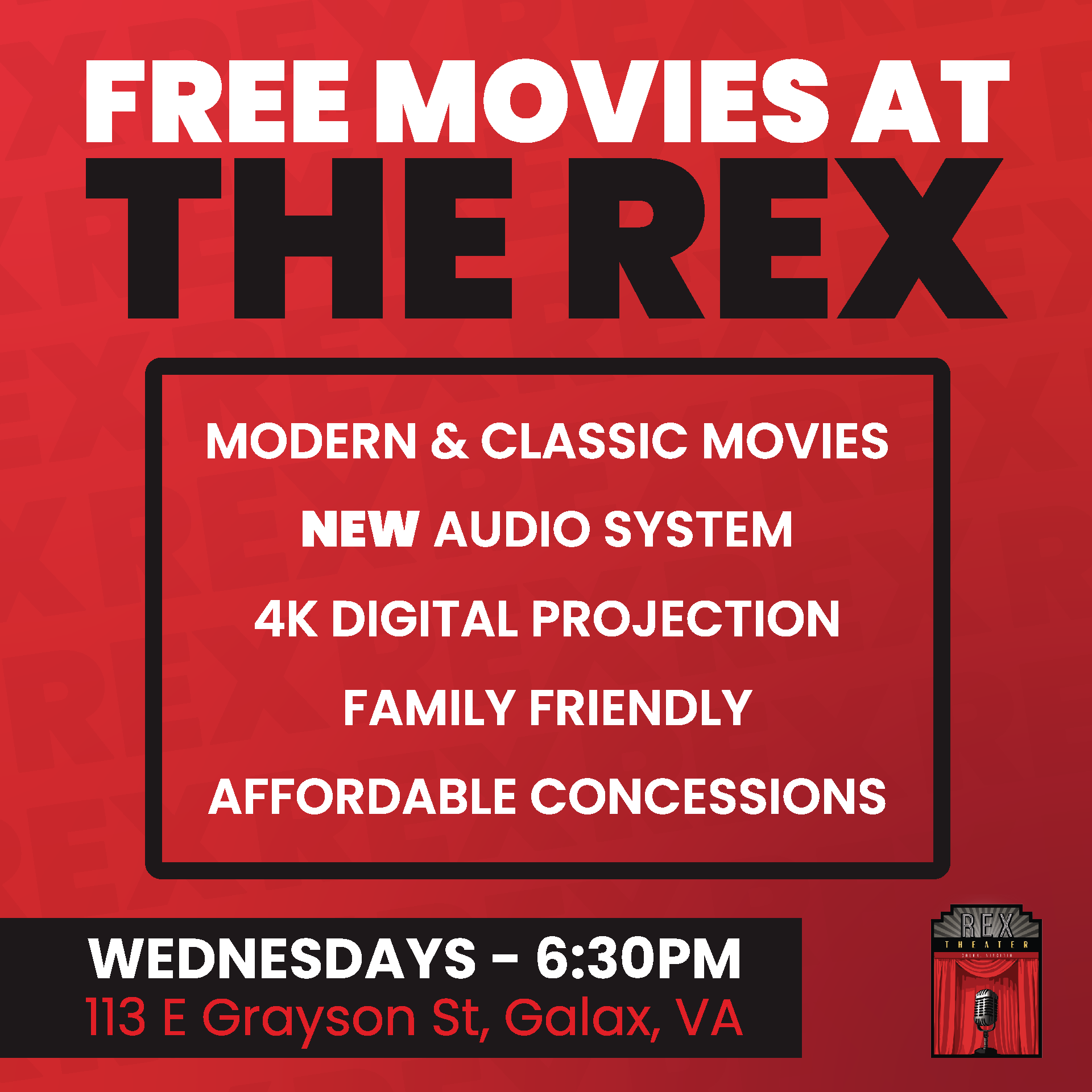 FREE MOVIES AT THE REX THEATER