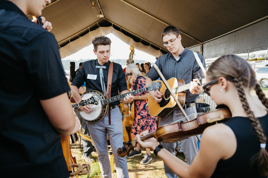 Young musicians performing old-time mountain music in Galax, Virginia