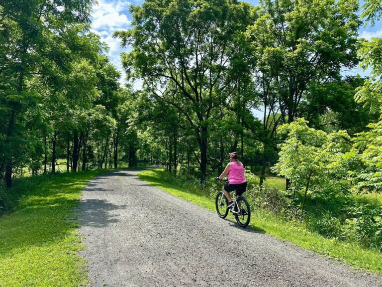 Cyclist riding the New River Trail near Galax, Virginia