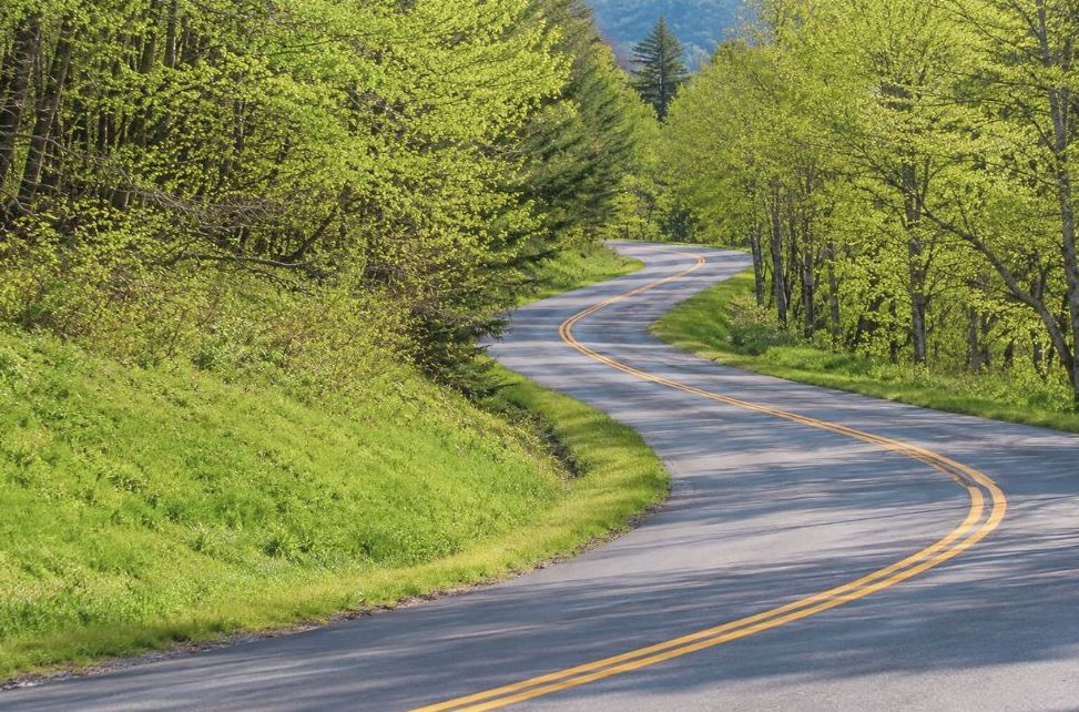 Spring roadway along the Galax Scenic Loop on the Blue Ridge Parkway